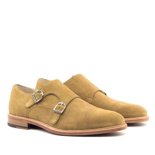 Ambrogio Camel Suede Monk-Straps Loafers (AMB1505)-AmbrogioShoes