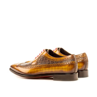 Ambrogio Cognac & Brown Crocodile Print / Patina Leather Longwing Blucher Oxfords (AMB1376)-AmbrogioShoes