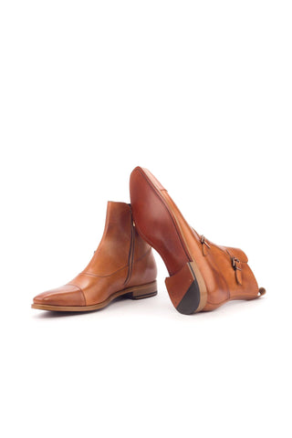 Ambrogio Cognac Calf-Skin Leather Buckle Boots (AMB1802)-AmbrogioShoes