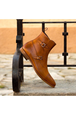 Ambrogio Cognac Calf-Skin Leather Buckle Boots (AMB1802)-AmbrogioShoes