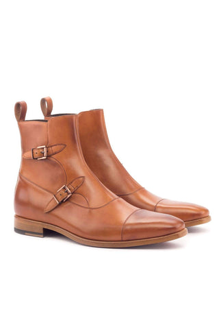 Ambrogio Cognac Calf-Skin Leather Buckle Boots (AMB1802)-AmbrogioShoes