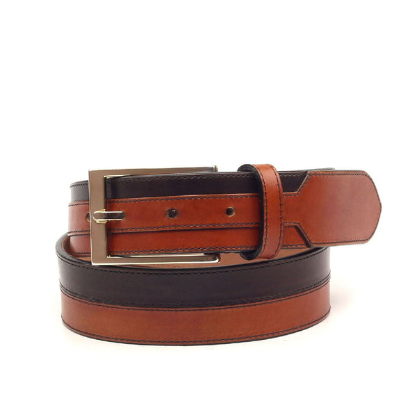 Ambrogio 2378 Cognac & Dark Brown Calf-Skin Leather Marseille Men's Belt (AMBB1015)-AmbrogioShoes