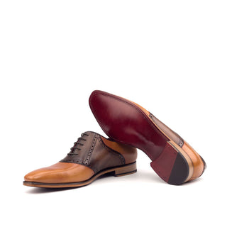 Ambrogio Cognac & Dark Brown Calf-Skin Leather Saddle Oxfords (AMB1477)-AmbrogioShoes