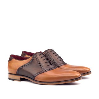 Ambrogio Cognac & Dark Brown Calf-Skin Leather Saddle Oxfords (AMB1477)-AmbrogioShoes