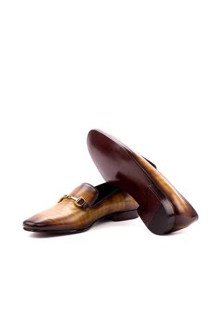 Ambrogio Cognac Patina Leather Slip-on Drake Horsebit Loafers (AMB1390)-AmbrogioShoes