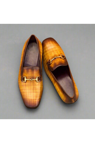Ambrogio Cognac Patina Leather Slip-on Drake Horsebit Loafers (AMB1390)-AmbrogioShoes