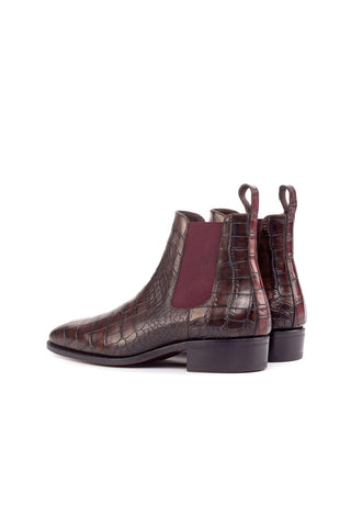 Ambrogio Dark Brown & Burgundy Crocodile Embossed / Calf-Skin Leather Chelsea Boots (AMB1809)-AmbrogioShoes