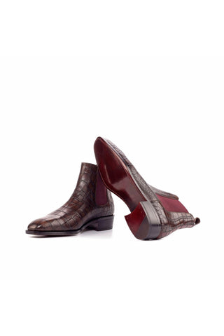 Ambrogio Dark Brown & Burgundy Crocodile Embossed / Calf-Skin Leather Chelsea Boots (AMB1809)-AmbrogioShoes