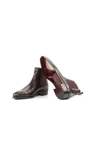 Ambrogio Dark Brown & Burgundy Crocodile Embossed / Calf-Skin Leather Chelsea Boots (AMB2082)-AmbrogioShoes