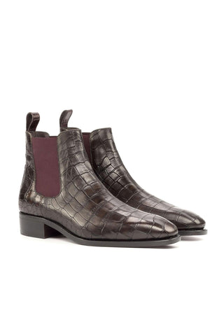 Ambrogio Dark Brown & Burgundy Crocodile Embossed / Calf-Skin Leather Chelsea Boots (AMB2082)-AmbrogioShoes