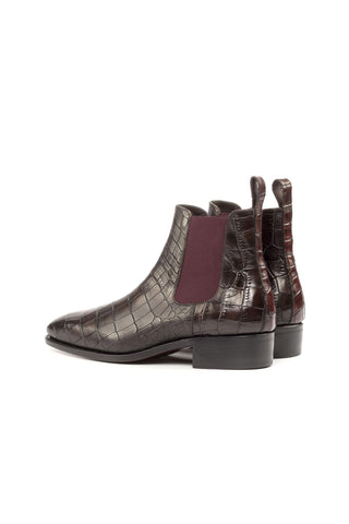 Ambrogio Dark Brown & Burgundy Crocodile Print / Calf-Skin Leather Chelsea Boots (AMB2082)-AmbrogioShoes