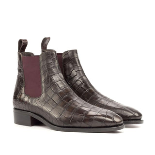 Ambrogio Dark Brown & Burgundy Crocodile Print / Calf-Skin Leather Chelsea Boots (AMB2082)-AmbrogioShoes