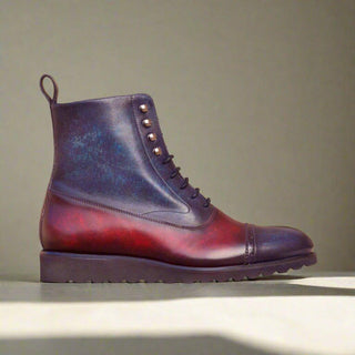 Ambrogio Denim Blue & Burgundy Patina Leather Balmoral Boots (AMB1379)-AmbrogioShoes