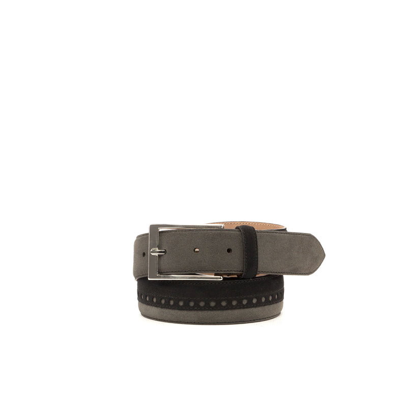 Ambrogio 3552 Gray, Black & Brown Lux Suede Leather Sun-Valley Men's Belt (AMBB1030)-AmbrogioShoes