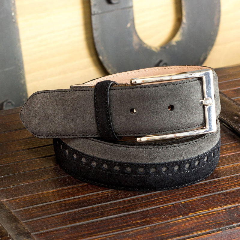Ambrogio 3552 Gray, Black & Brown Lux Suede Leather Sun-Valley Men's Belt (AMBB1030)-AmbrogioShoes
