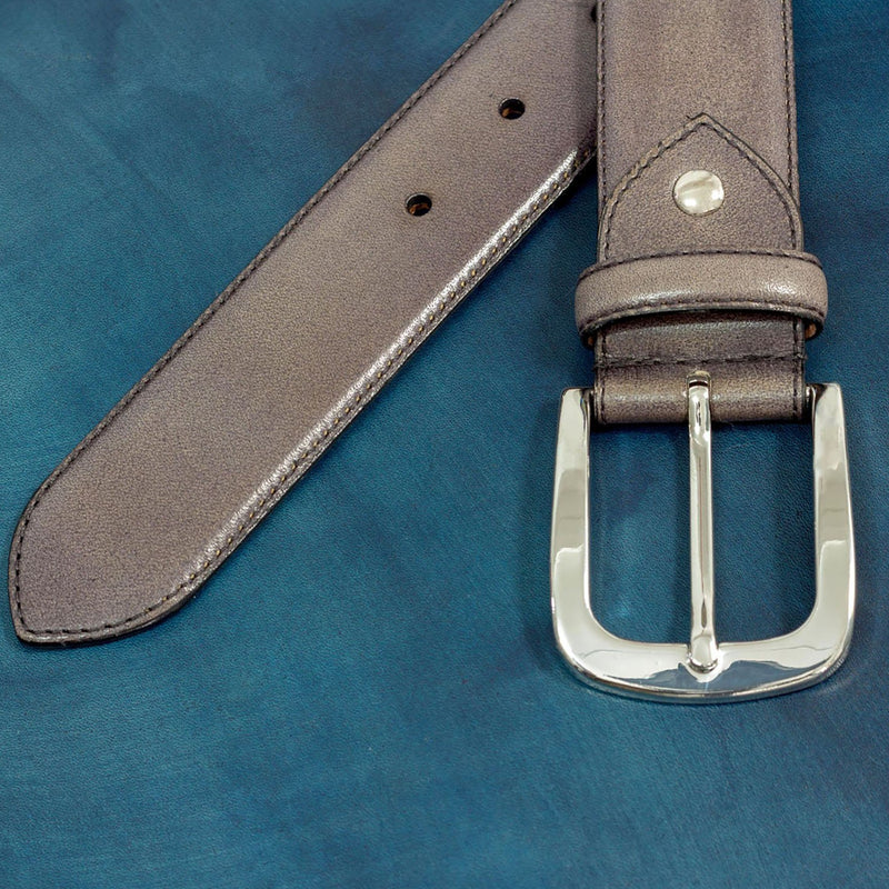Ambrogio 2152 Gray Calf-Skin Leather Hampton Men's Belt (AMBB1014)-AmbrogioShoes