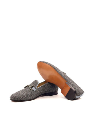 Ambrogio Gray Fabric Wellington Horse-bit Loafers (AMB1562)-AmbrogioShoes