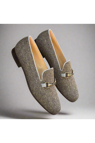 Ambrogio Gray Fabric Wellington Horse-bit Loafers (AMB1562)-AmbrogioShoes