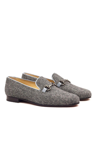 Ambrogio Gray Fabric Wellington Horse-bit Loafers (AMB1562)-AmbrogioShoes