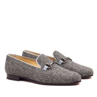 Ambrogio Gray Fabric Wellington Horse-bit Loafers (AMB1562)-AmbrogioShoes
