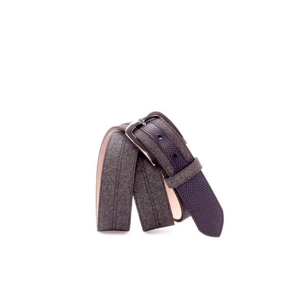 Ambrogio 3569 Gray & Navy Fabric / Pebble Grain Leather Marseille Men's Belt (AMBB1008)-AmbrogioShoes