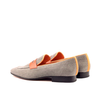 Ambrogio Gray & Orange Linen / Calf-Skin Leather Penny Loafers (AMB1476)-AmbrogioShoes