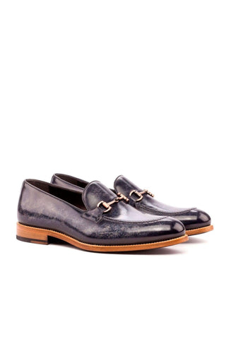 Ambrogio Gray Patina Leather Horsebit Loafers (AMB1538)-AmbrogioShoes