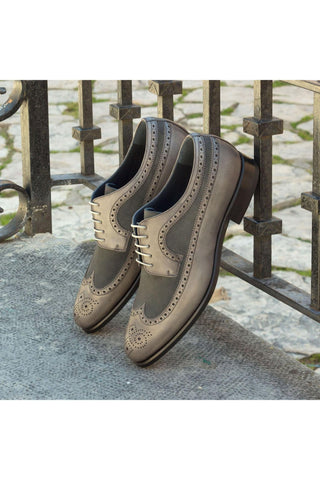 Ambrogio Gray Suede / Full Grain / Calf-Skin Leather Wingtip Oxfords (AMB2095)-AmbrogioShoes