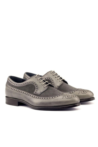 Ambrogio Gray Suede / Full Grain / Calf-Skin Leather Wingtip Oxfords (AMB2095)-AmbrogioShoes