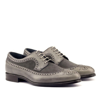 Ambrogio Gray Suede / Full Grain / Calf-Skin Leather Wingtip Oxfords (AMB2095)-AmbrogioShoes
