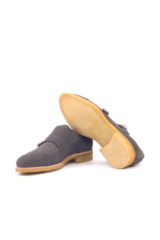 Ambrogio Gray Suede Monk-Straps Loafers (AMB1383)-AmbrogioShoes