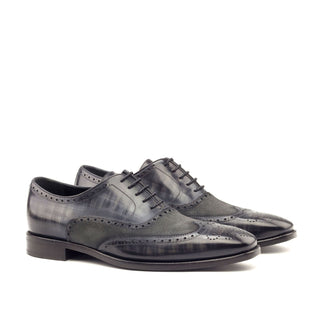 Ambrogio Gray Suede / Patina Leather Full Brogue Wing-Tip Oxfords (AMB1328)-AmbrogioShoes