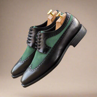 Ambrogio Green & Black Suede / Calf-Skin Leather Longwing Oxfords (AMB1540)-AmbrogioShoes