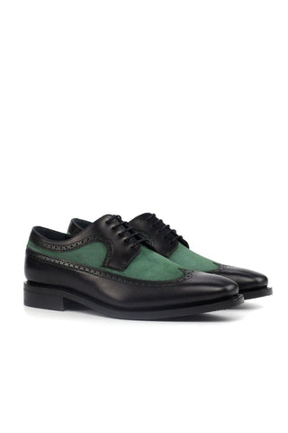 Ambrogio Green & Black Suede / Calf-Skin Leather Longwing Oxfords (AMB1540)-AmbrogioShoes