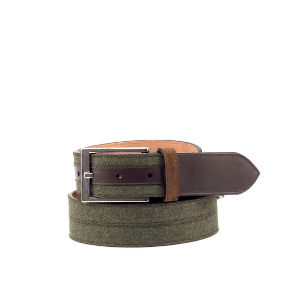 Ambrogio 2709 Green & Two-Tone Brown Fabric / Suede / Calf-Skin Leather Marseille Men's Belt (AMBB1002)-AmbrogioShoes