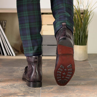 Ambrogio Handmade Aubergine Patina Leather Hiking Boots (AMB2373)-AmbrogioShoes