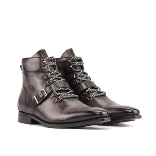Ambrogio Handmade Aubergine Patina Leather Hiking Boots (AMB2373)-AmbrogioShoes
