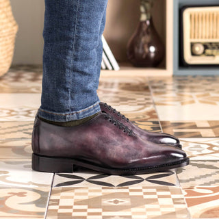 Ambrogio Handmade Aubergine Patina Leather Whole-cut Oxfords (AMB2367)-AmbrogioShoes