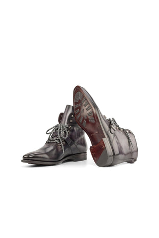 Ambrogio Handmade Aubergine Purple Patina Leather Hiking Boots (AMB2255)-AmbrogioShoes