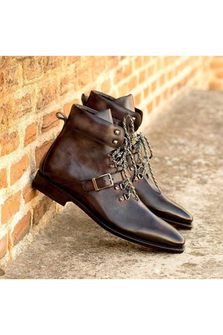 Ambrogio Handmade Aubergine Purple Patina Leather Hiking Boots (AMB2255)-AmbrogioShoes