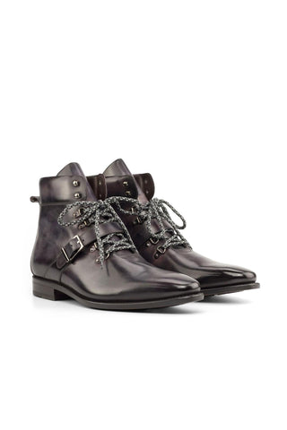 Ambrogio Handmade Aubergine Purple Patina Leather Hiking Boots (AMB2255)-AmbrogioShoes