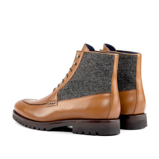 Ambrogio Handmade Black & Brown Herringbone Fabric / Calf-Skin Leather Mocassin Boots (AMB2264)-AmbrogioShoes