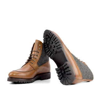 Ambrogio Handmade Black & Brown Herringbone Fabric / Calf-Skin Leather Mocassin Boots (AMB2264)-AmbrogioShoes