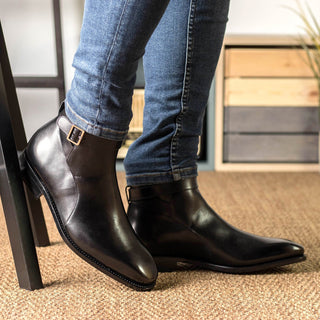 Ambrogio Handmade Black Calf-Skin Leather Jodhpur Boots (AMB2401)-AmbrogioShoes