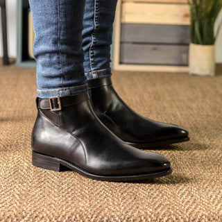 Ambrogio Handmade Black Calf-Skin Leather Jodhpur Boots (AMB2401)-AmbrogioShoes