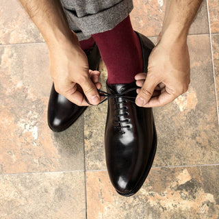 Ambrogio Handmade Black Calf-Skin Leather Wholecut Oxfords (AMB2304)-AmbrogioShoes