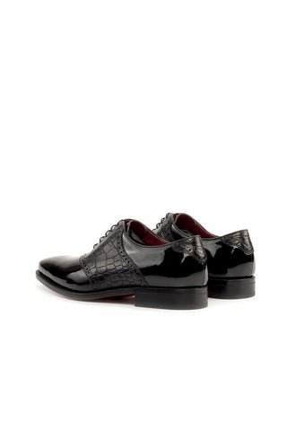 Ambrogio Handmade Black Crocodile Embossed / Patent Formal Saddle Oxfords (AMB2285)-AmbrogioShoes