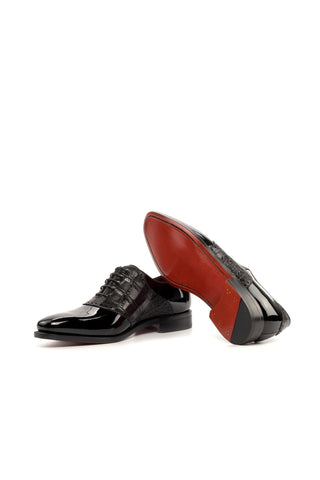 Ambrogio Handmade Black Crocodile Print / Patent Formal Saddle Oxfords (AMB2285)-AmbrogioShoes