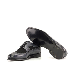Ambrogio Handmade Black & Gray Suede / Patina Leather Longwing Blucher Oxfords (AMB2342)-AmbrogioShoes