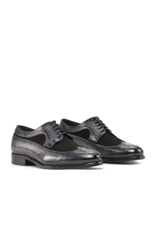 Ambrogio Handmade Black & Gray Suede / Patina Leather Longwing Blucher Oxfords (AMB2342)-AmbrogioShoes